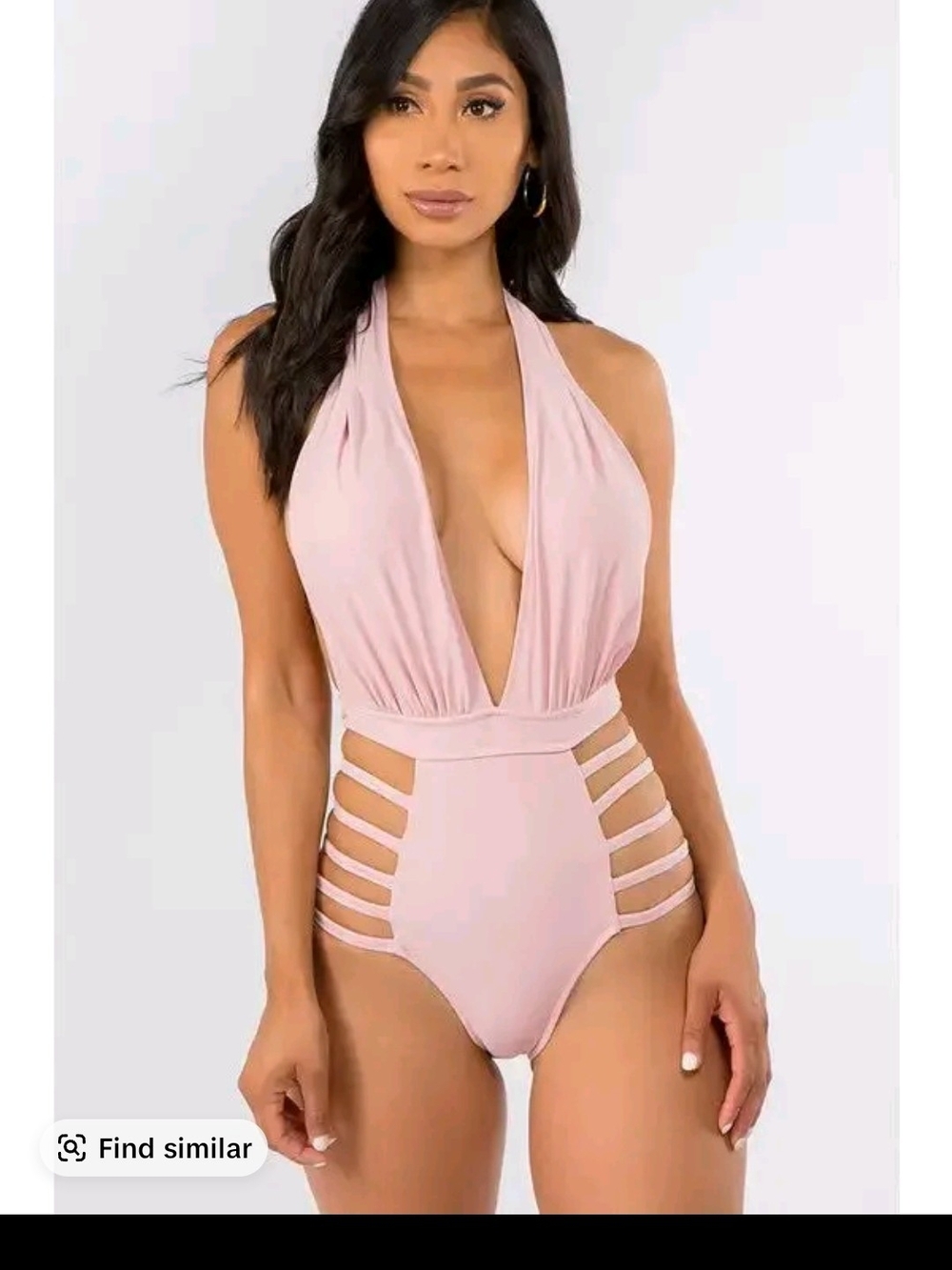 Plunge Halter One-Piece Swimsuit in Light Pink